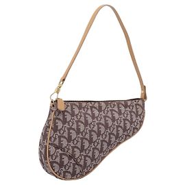 Bolsa Saddle Christian Dior Trotter Canvas Castanho Dourado Auth am12668V Marrom Dourado
