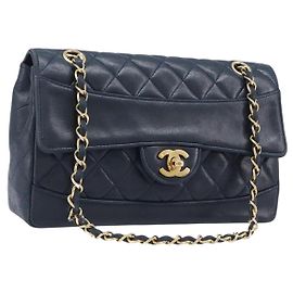 Borsa a tracolla CHANEL Matelasse con catena in pelle d'agnello Navy Gold CC Auth 204122V D'oro Blu navy