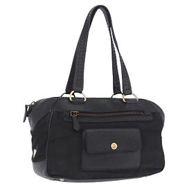 Bolso de hombro PRADA de cuero y nailon Negro Oro Auth am12600V Negro Dorado