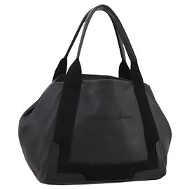 Bolsa de mão BALENCIAGA Navy Cabas em couro preto e prata 339933 Auth 204847 Preto Prata