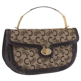 Céline CELINE C Sulky Hand Bag Canvas Beige Gold Auth 204372 Beige Golden