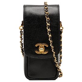 Bolsa Crossbody para Telemóvel Chanel CC Caviar Preta Preto