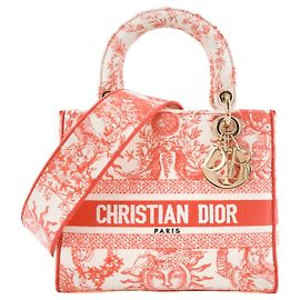 Autre Marque DIOR - Borsa a tracolla Lady D-Lite Dior in tela corallo e bianco Rosa