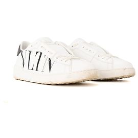Valentino Garavani VALENTINO - Sneakers Derek Logo Valentino in pelle liscia bianca e nera (T42) Bianco