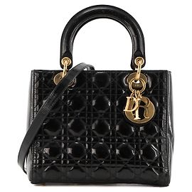 Autre Marque DIOR - Bolso de hombro Lady Dior Medium en piel charol negra Negro