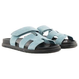 HERMÈS - Sandálias Chypre Hermès em camurça azul (T36) Azul