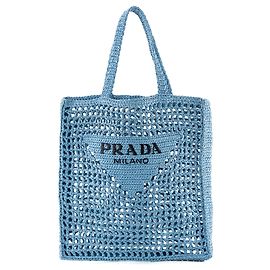 PRADA - Sac Cabas en crochet Prada en raphia bleu Blue
