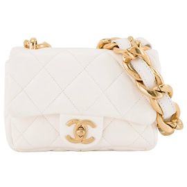 CHANEL - Borsa a tracolla Classique/Timeless Chain in pelle stropicciata bianca Bianco