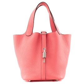 HERMÈS - Bolsa de mão Hermès Picotin 18 em couro clémence rose azalée Rosa