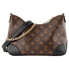 LOUIS VUITTON - Borsa a tracolla Louis Vuitton Boulogne PM in canvas monogram e pelle nera Marrone