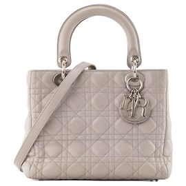DIOR - borsa a mano Lady Dior medium in pelle cannage grigia Grigio