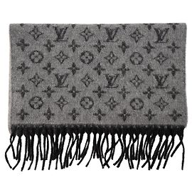 LOUIS VUITTON - Sciarpa Monogram Gradient Louis Vuitton in cashmere e lana nera e grigia Grigio