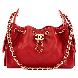 CHANEL - Bolsa de ombro Chanel 25 mini em couro caviar vermelho Vermelho