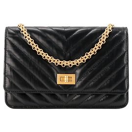 CHANEL - Borsa a tracolla Wallet On Chain 2.55 in pelle chevron stropicciata nera Nero