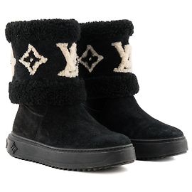 LOUIS VUITTON - Snowdrop Louis Vuitton Stiefel aus schwarz-weißer Wolle (T37) Schwarz