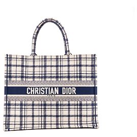Autre Marque DIOR - Borsa Book Tote grande Dior in tela tartan blu navy e bianca Blu navy