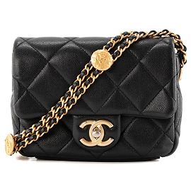 CHANEL - Bolsa de ombro Classic/Timeless mini Chanel em couro caviar preto Preto
