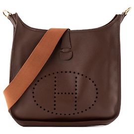 HERMÈS - Bolsa de ombro Hermès Evelyne GM em couro Epsom marrom vintage Marrom