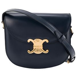 Céline CELINE - Bolsa de ombro Clea Triomphe Celine em couro liso azul marinho Azul marinho