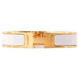HERMÈS - Pulsera Clic H Hermès en esmalte blanco (PM) Blanco