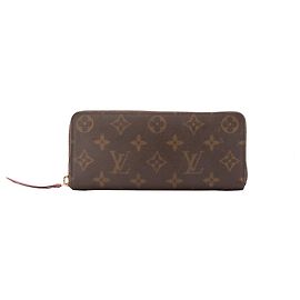 LOUIS VUITTON - Portefeuille Clémence Louis Vuitton en toile enduite monogrammée Marron
