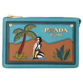 PRADA - Pochette Mini Prada in pelle martellata blu Blu