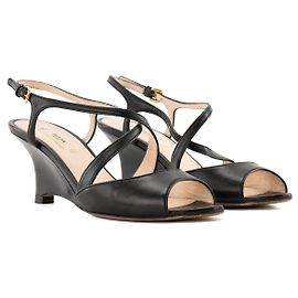 PRADA - Sandales à talons compensées Prada en cuir lisse noir (T37) Noir