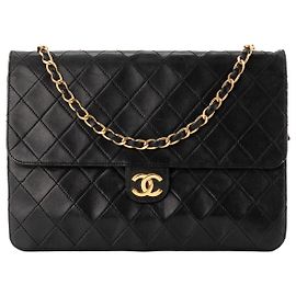 CHANEL - Borsa a tracolla Classic/Timeless Simple Flap in pelle liscia nera vintage Nero
