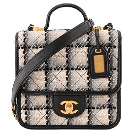 CHANEL - Bolsa de ombro School Memory Chanel em tweed bege e cinza Preto