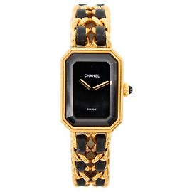 CHANEL - Première Chanel Uhr vergoldet mit schwarzem Leder (S) Schwarz