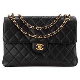 CHANEL - Vintage Double Side Classic/Timeless Schultertasche aus schwarzem Glattleder Schwarz