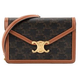 Céline CELINE - Bolsa de ombro Margo Celine em tela revestida e couro tan Marrom