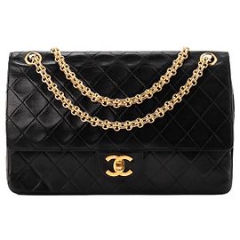 CHANEL - Bolsa de ombro Classic/Timeless Chanel em couro liso preto vintage Preto