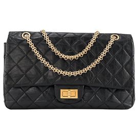 CHANEL - Borsa a tracolla 2.55 Jumbo Chanel in pelle stropicciata nera Nero