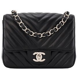 CHANEL - Bolsa de ombro Classique/Timeless Mini Square Chanel em couro caviar preto Preto