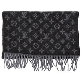 LOUIS VUITTON - Louis Vuitton monogrammierter Kaschmir- und Wollschal schwarz und grau Schwarz