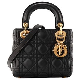 DIOR - Borsa a tracolla Lady Dior Mini in pelle cannage nera Nero