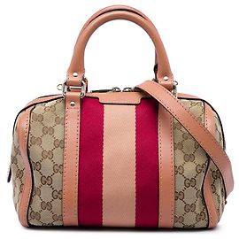 Bolso Boston Satchel Gucci Small GG Canvas Web Joy Beige Beige