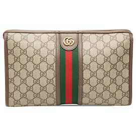 Beige Gucci GG Supreme Web Ophidia Clutch Beige