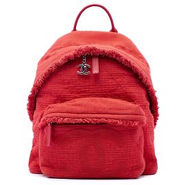 Mochila Chanel em lona acolchoada vermelha com bolso frontal e franjas Vermelho