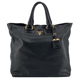 Sac cabas convertible ouvert Prada en cuir de veau souple noir Noir