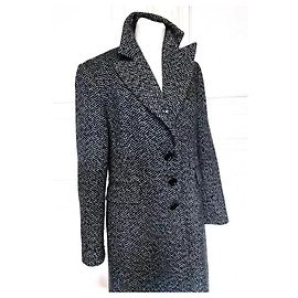 Autre Marque Abrigo largo de lana tweed en espiga Exaltation Negro Blanco