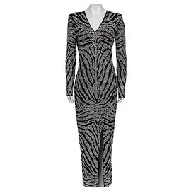Abito Maxi Balmain Nero con Cristalli XS Usato Altro