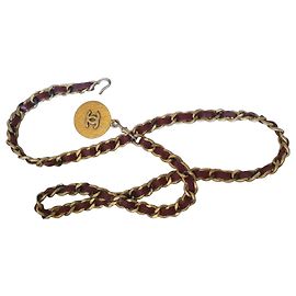 Cinto de corrente Chanel logo CC Bordeaux Gold hardware