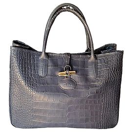 Longchamp Roseau Saco Cabas Couro Efeito Croco Azul escuro