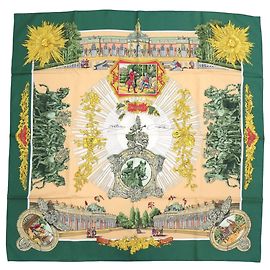 Hermès Lenço de seda Hermes Carré 90 Sanssouci Palace Vermelho Dourado Verde