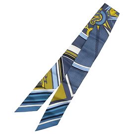 Lenço de seda Hermès Twilly George Washington Carriage Detail Branco Azul Amarelo