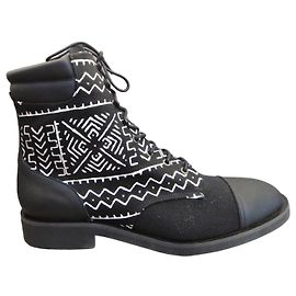 Robert Clergerie Batik Canvas Ankle Boots Black