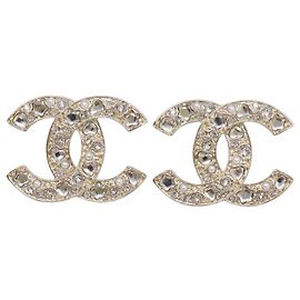 Chanel B25P Rhinestone Coco Mark Ohrringe Golden
