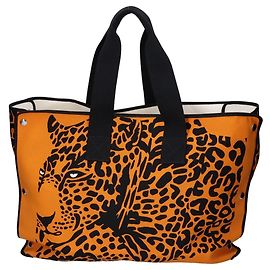 Hermès Sac de plage pliable Hermes imprimé léopard Orange